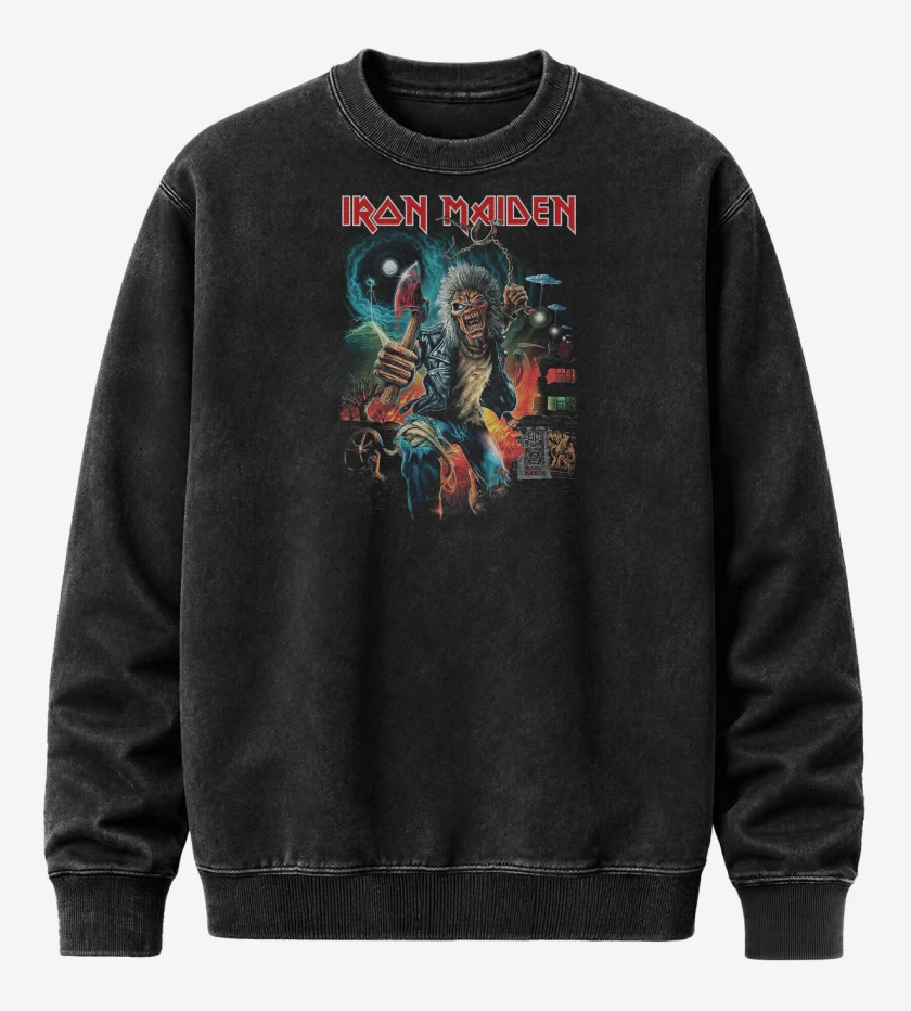 Poleron Polo Acid Wash Negro de Iron Maiden Eddie Run