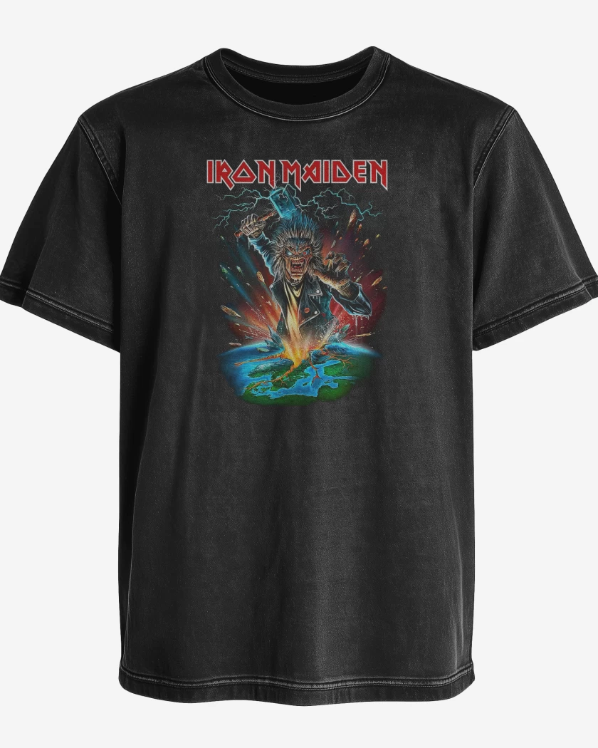 Polera desgastada Negro de Iron Maiden Eddie Thor