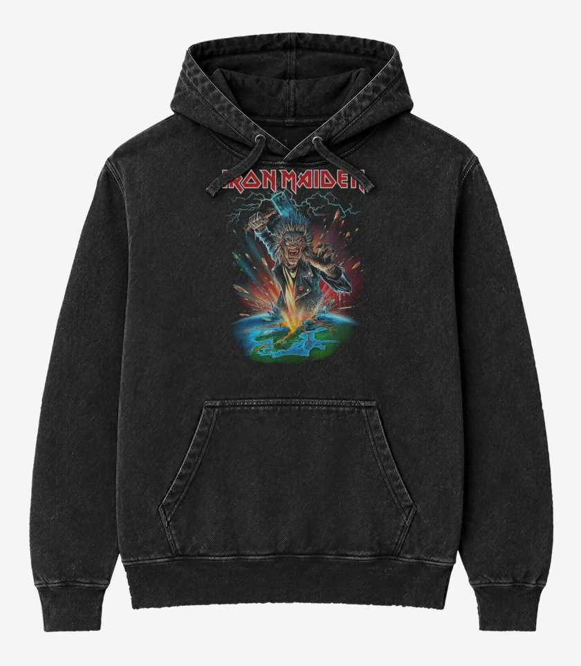 Poleron Canguro Acid Wash Negro de Iron Maiden Eddie Thor