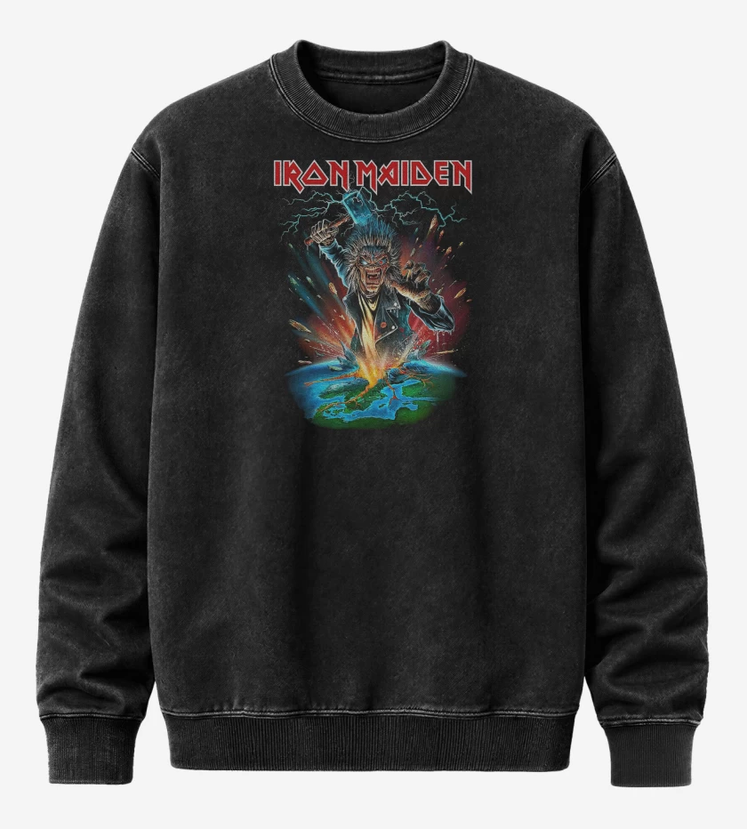 Poleron Polo Acid Wash Negro de Iron Maiden Eddie Thor