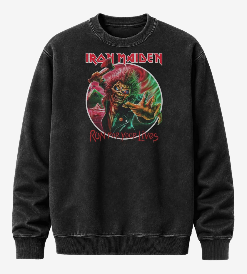 Poleron Polo Acid Wash Negro de Iron Maiden Run For Your Lives Chile