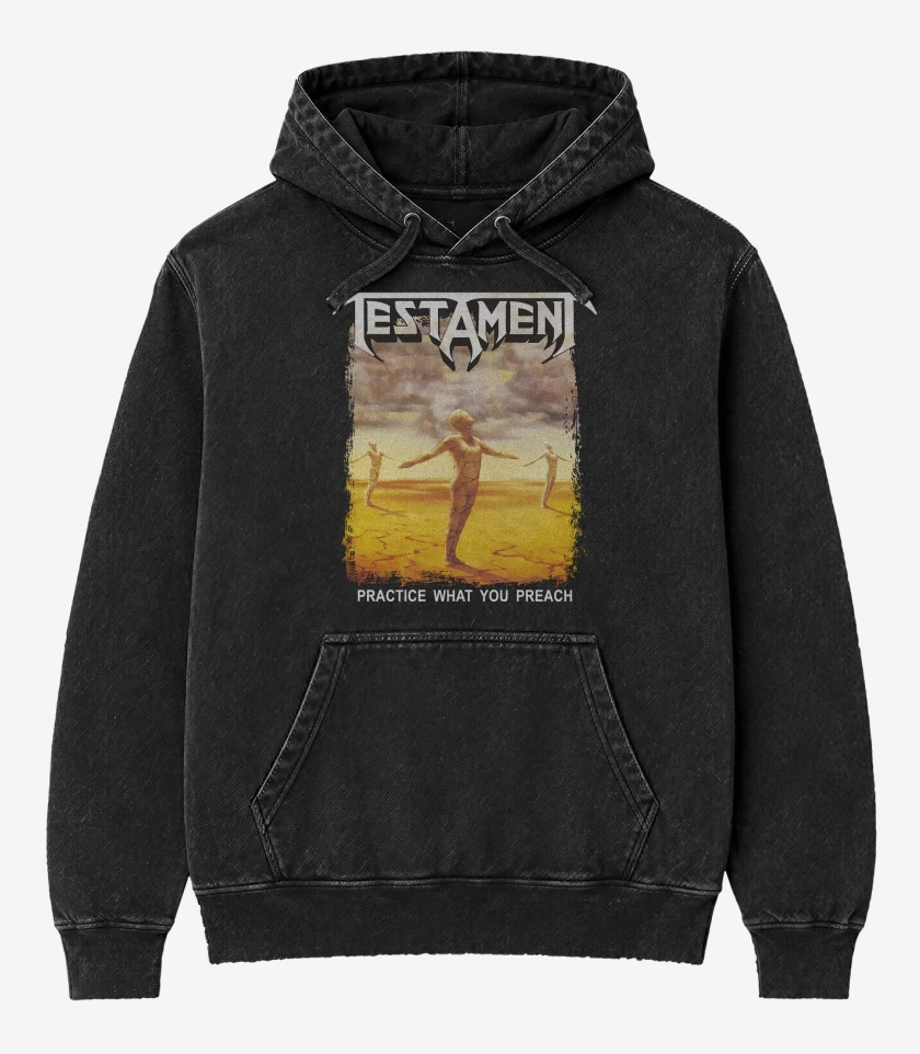 Poleron Canguro Acid Wash Negro de Testament Practice What You Preach