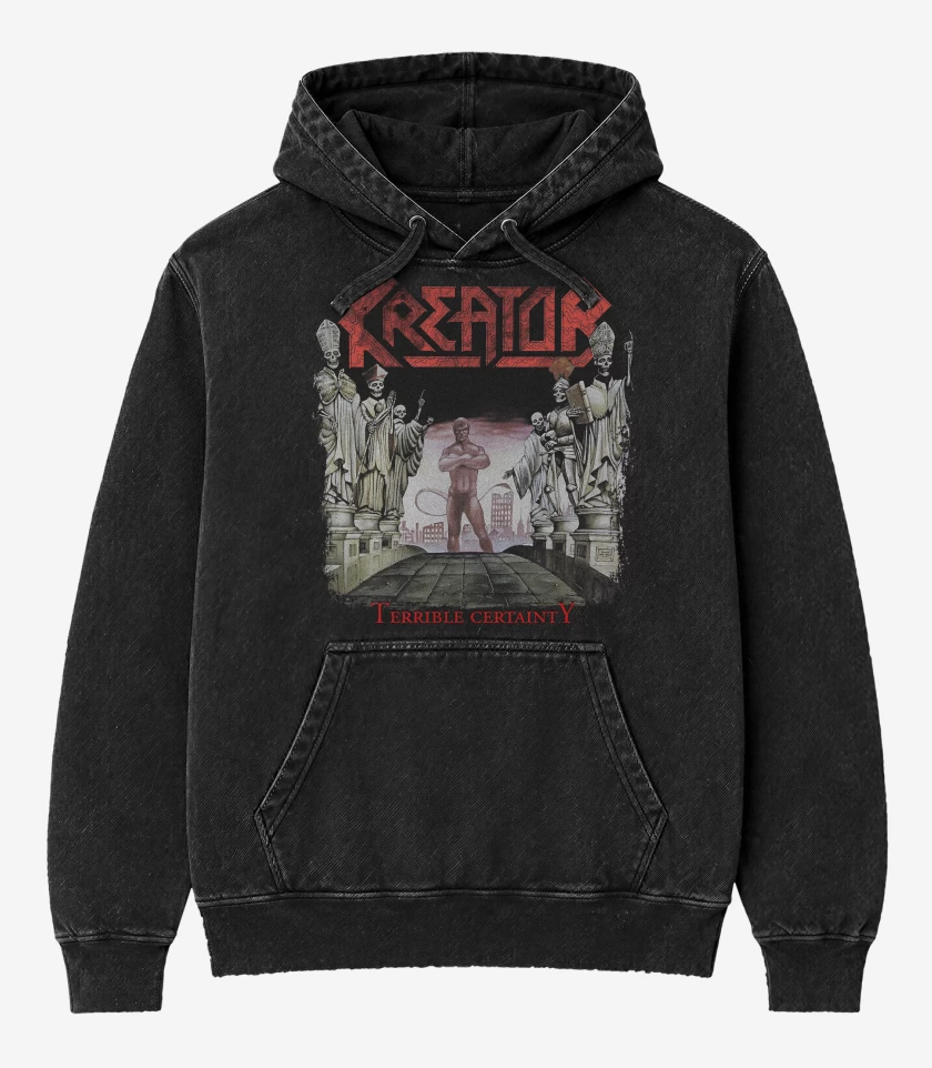 Poleron Canguro Acid Wash Negro de Kreator Terrible Certainty