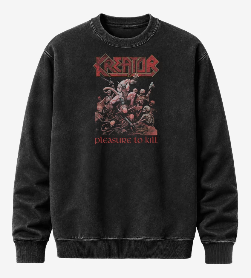 Poleron Polo Acid Wash Negro de Kreator Pleasure To Kill