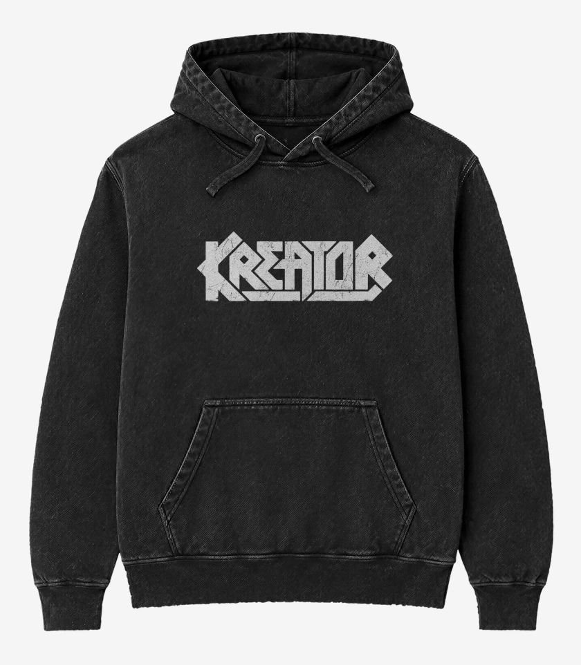 Poleron Canguro Acid Wash Negro de Kreator Logo