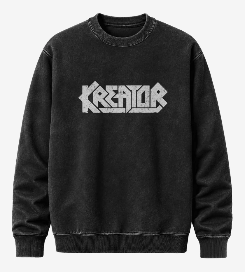 Poleron Polo Acid Wash Negro de Kreator Logo