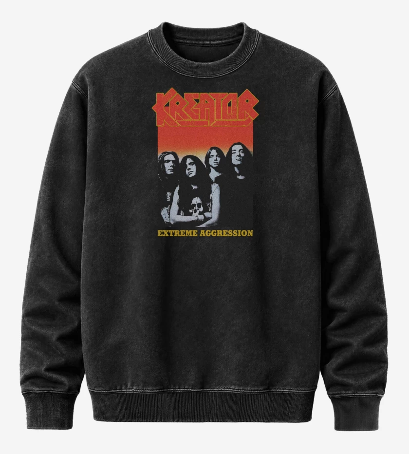 Poleron Polo Acid Wash Negro de Kreator Extreme Aggression