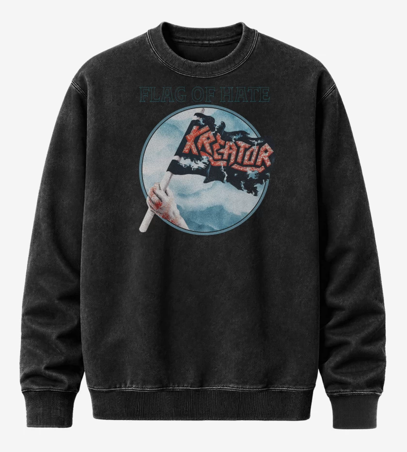 Poleron Polo Acid Wash Negro de Kreator Flag of Hate