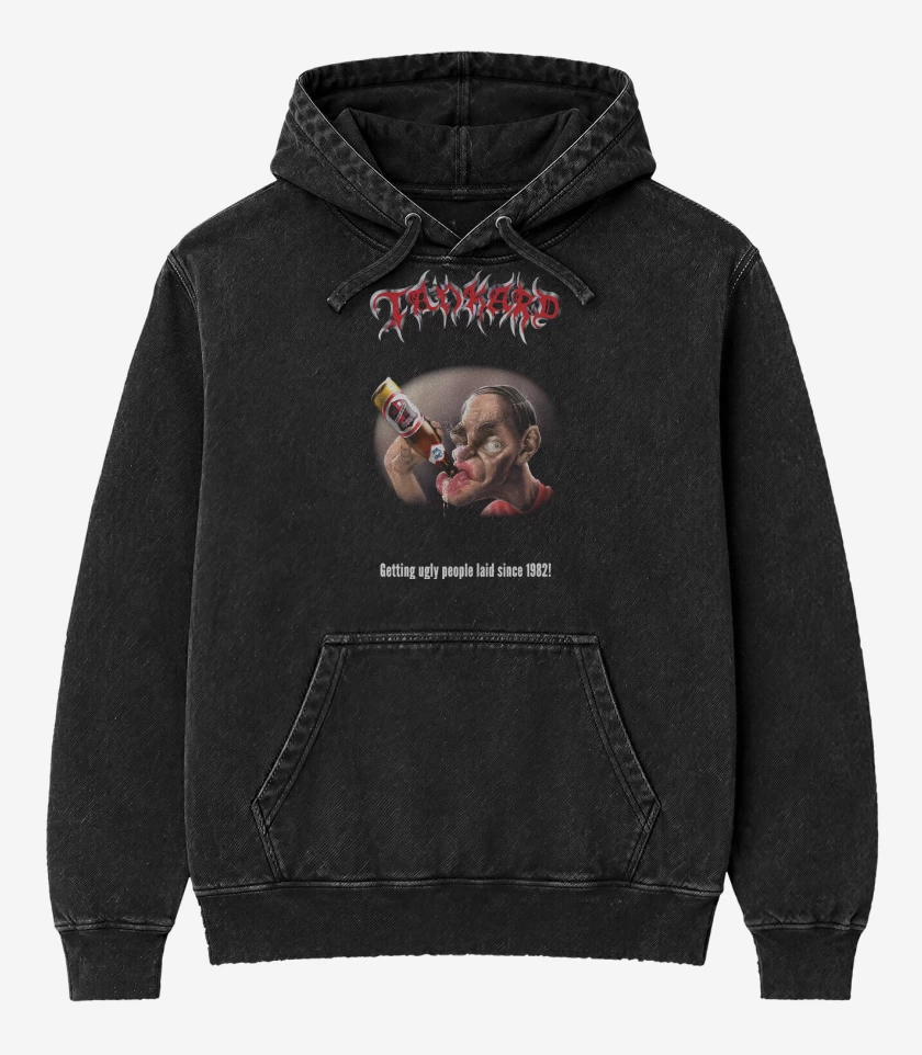 Poleron Canguro Acid Wash Negro de Tankard Since 1982