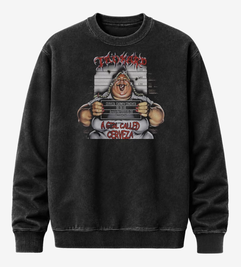 Poleron Polo Acid Wash Negro de Tankard A Girl Called Cerveza