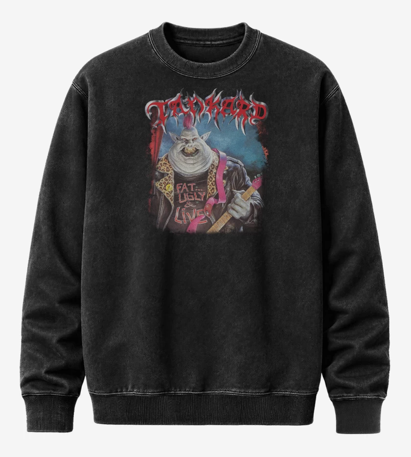 Poleron Polo Acid Wash Negro de Tankard Fat Ugly and Live