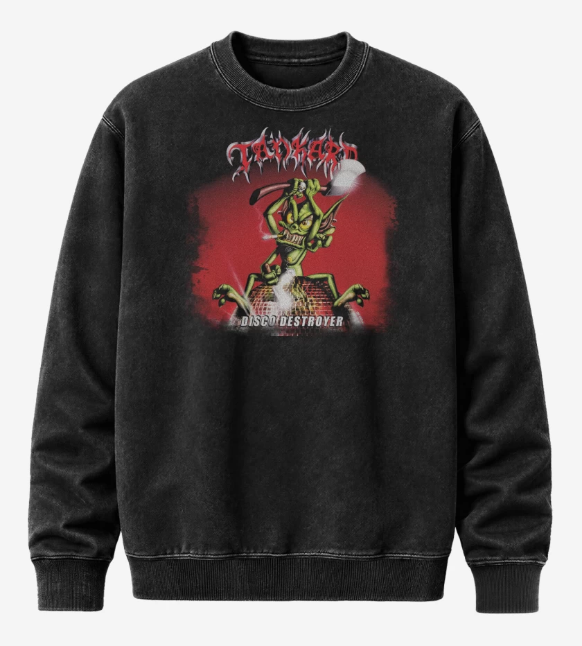 Poleron Polo Acid Wash Negro de Tankard Disco Destroyer