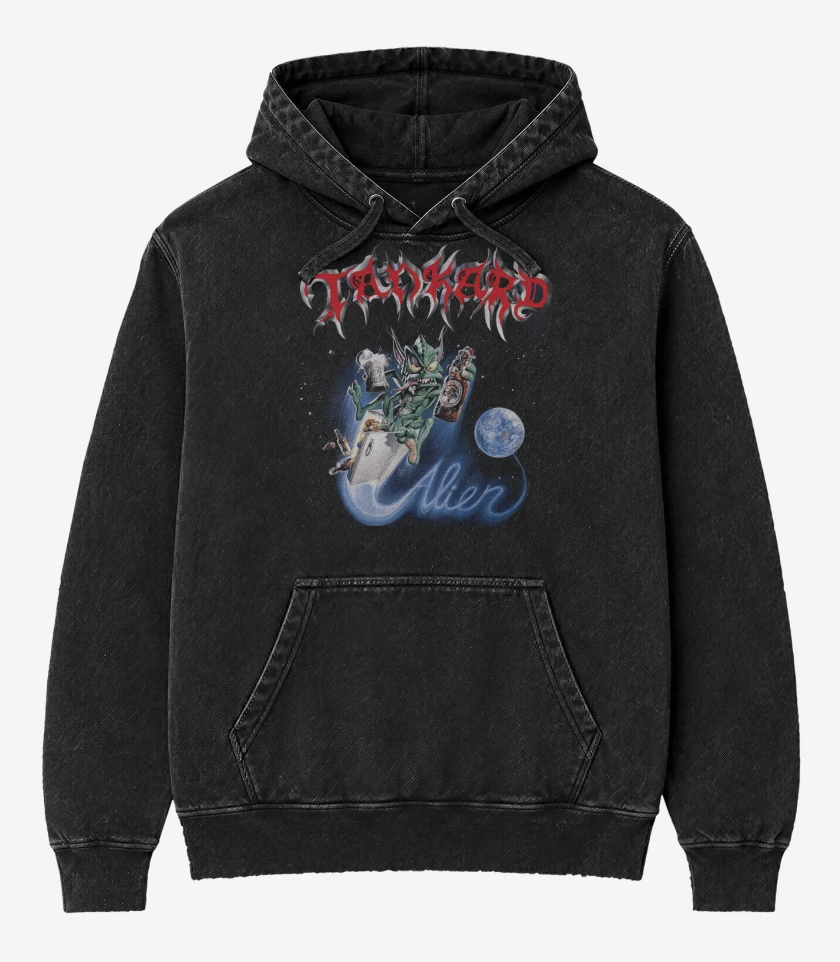 Poleron Canguro Acid Wash Negro de Tankard Alien