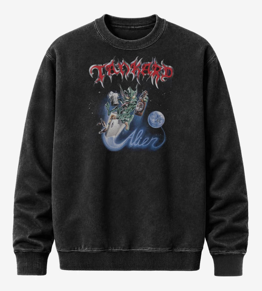Poleron Polo Acid Wash Negro de Tankard Alien