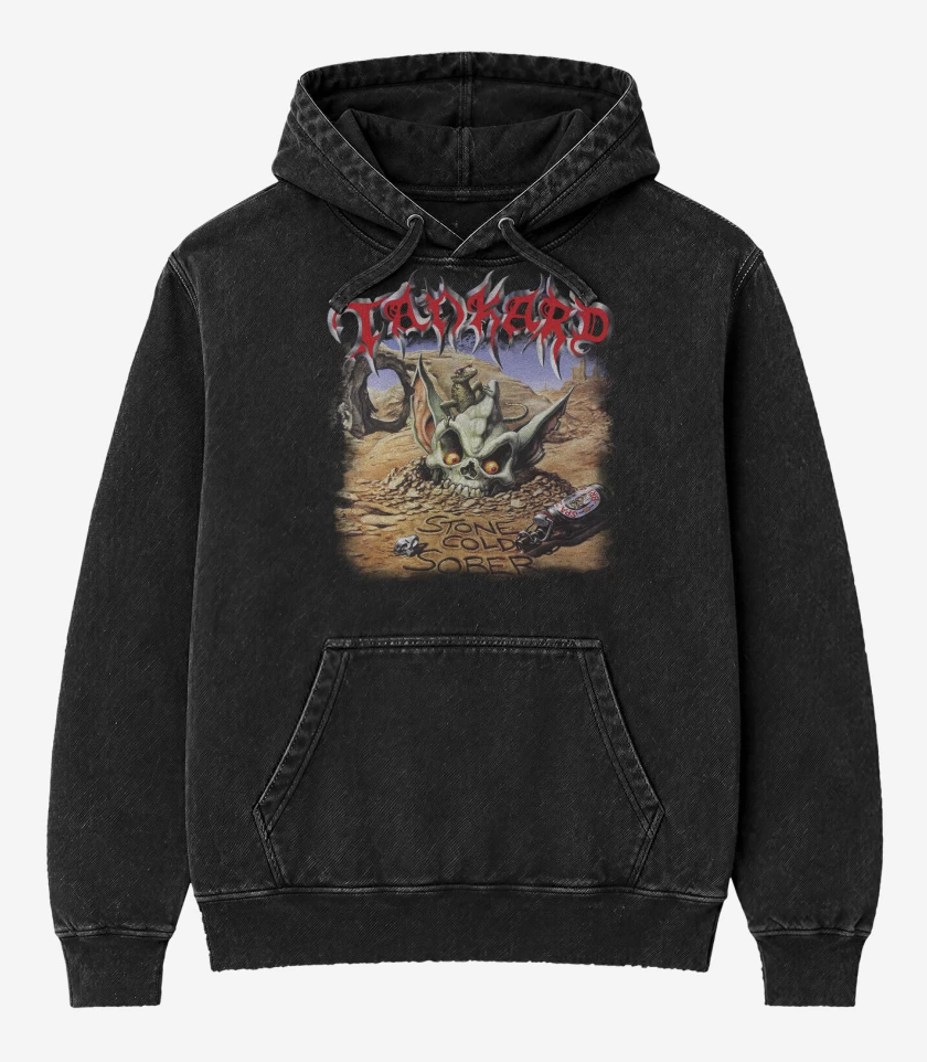 Poleron Canguro Acid Wash Negro de Tankard Stone Cold Sober