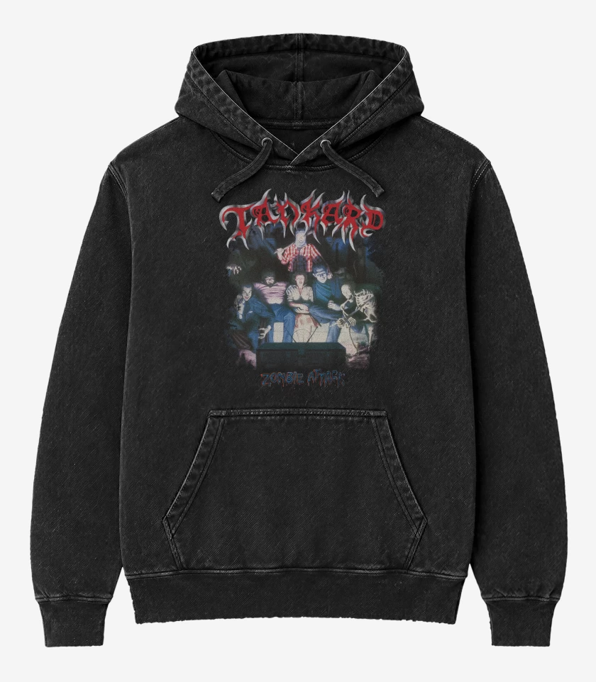 Poleron Canguro Acid Wash Negro de Tankard Zombie Attack