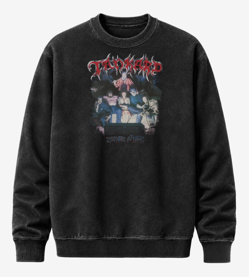 Poleron Polo Acid Wash Negro de Tankard Zombie Attack
