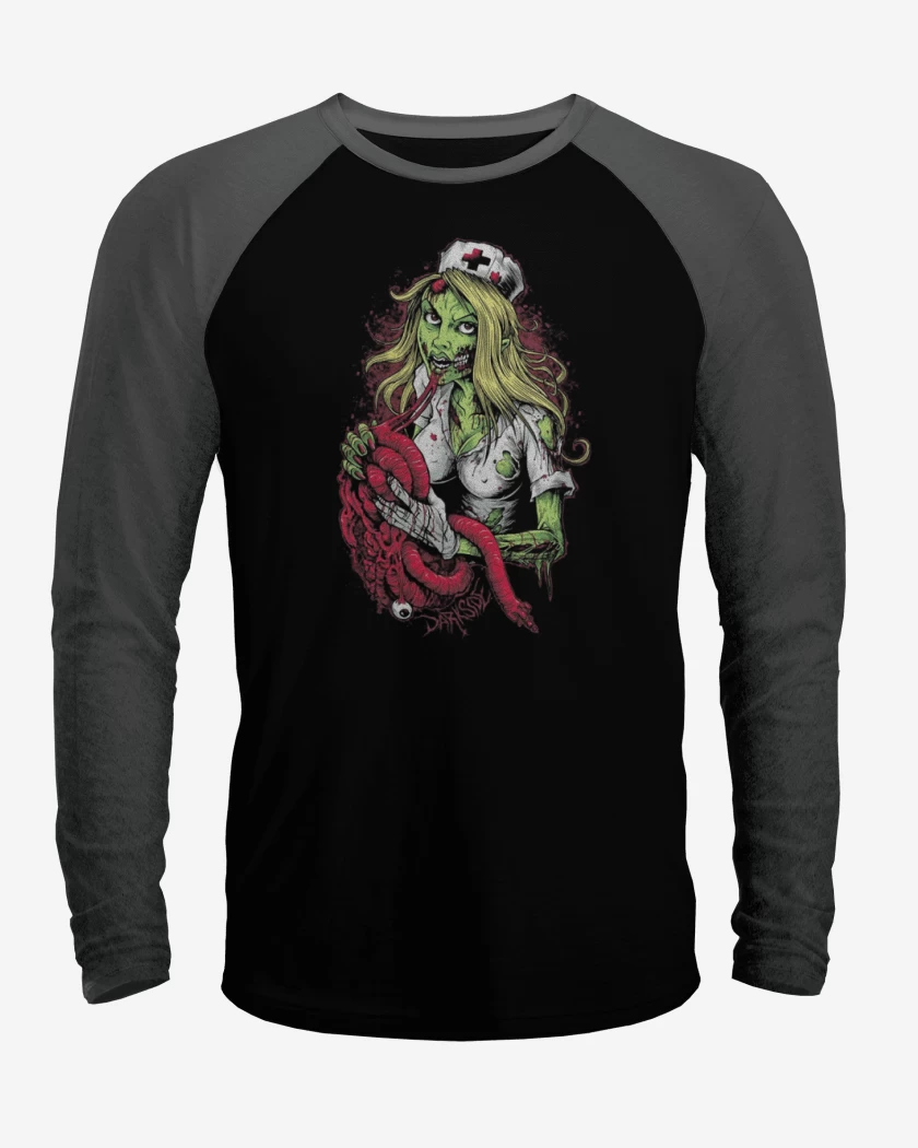 Polera Raglan Negro / Negro Heather de Enfermera