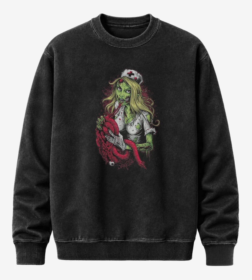 Poleron Polo Acid Wash Negro de Enfermera
