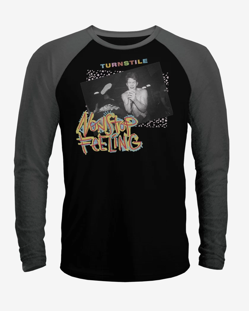 Polera Raglan Negro / Negro Heather de Turnstile Non Stop Feeling