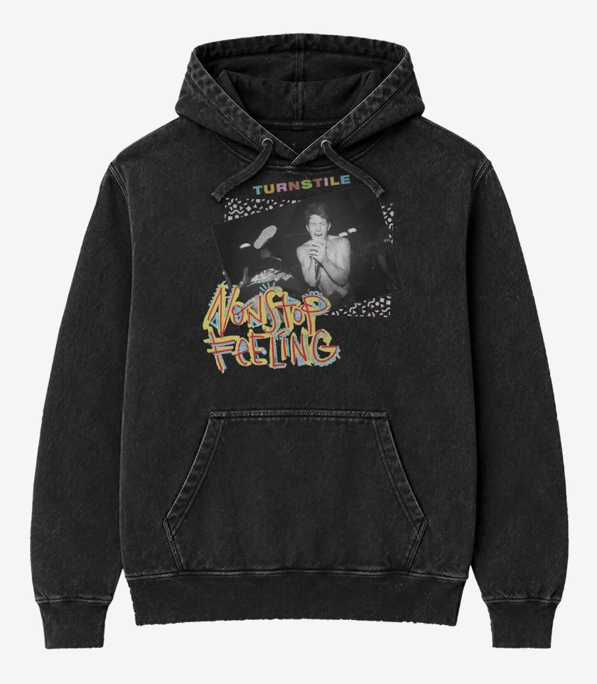 Poleron Canguro Acid Wash Negro de Turnstile Non Stop Feeling