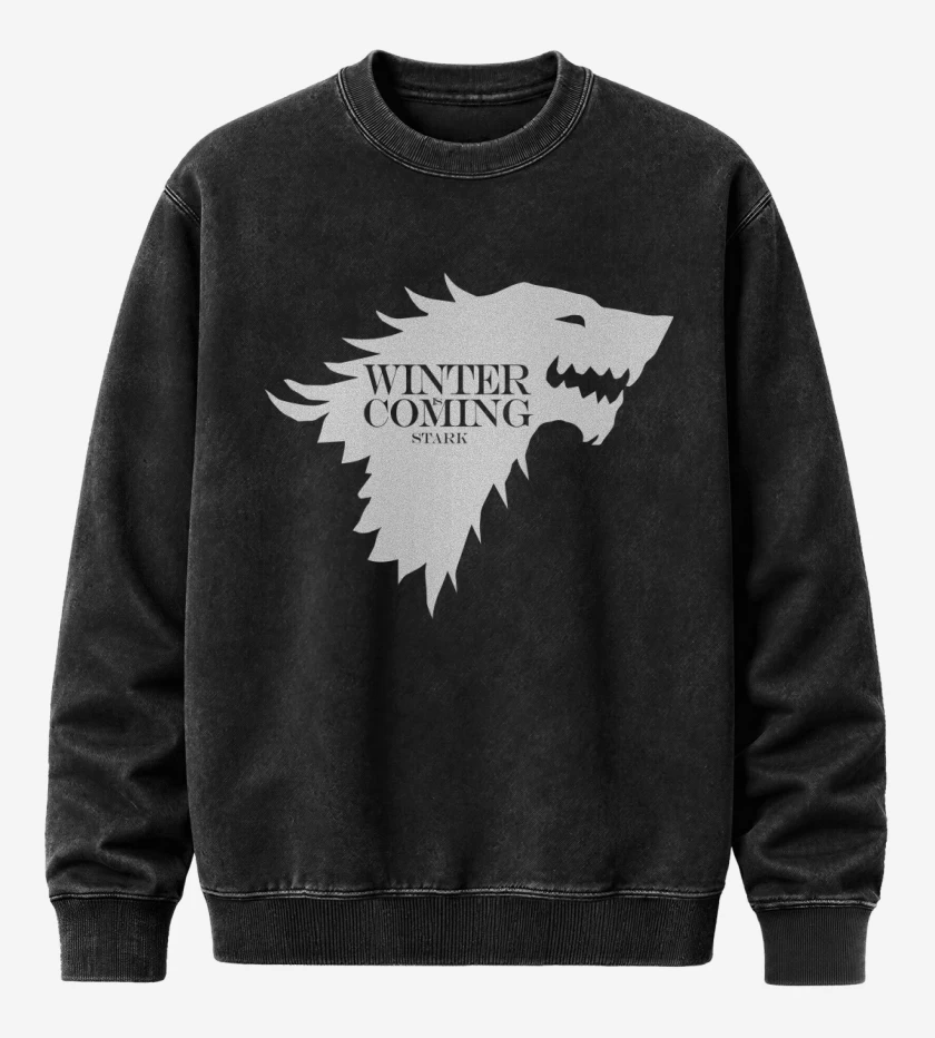 Poleron Polo Acid Wash Negro de Winter Is Coming Stark