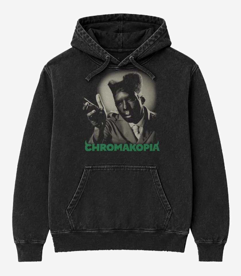 Poleron Canguro Acid Wash Negro de Tyler the Creator Chromakopia