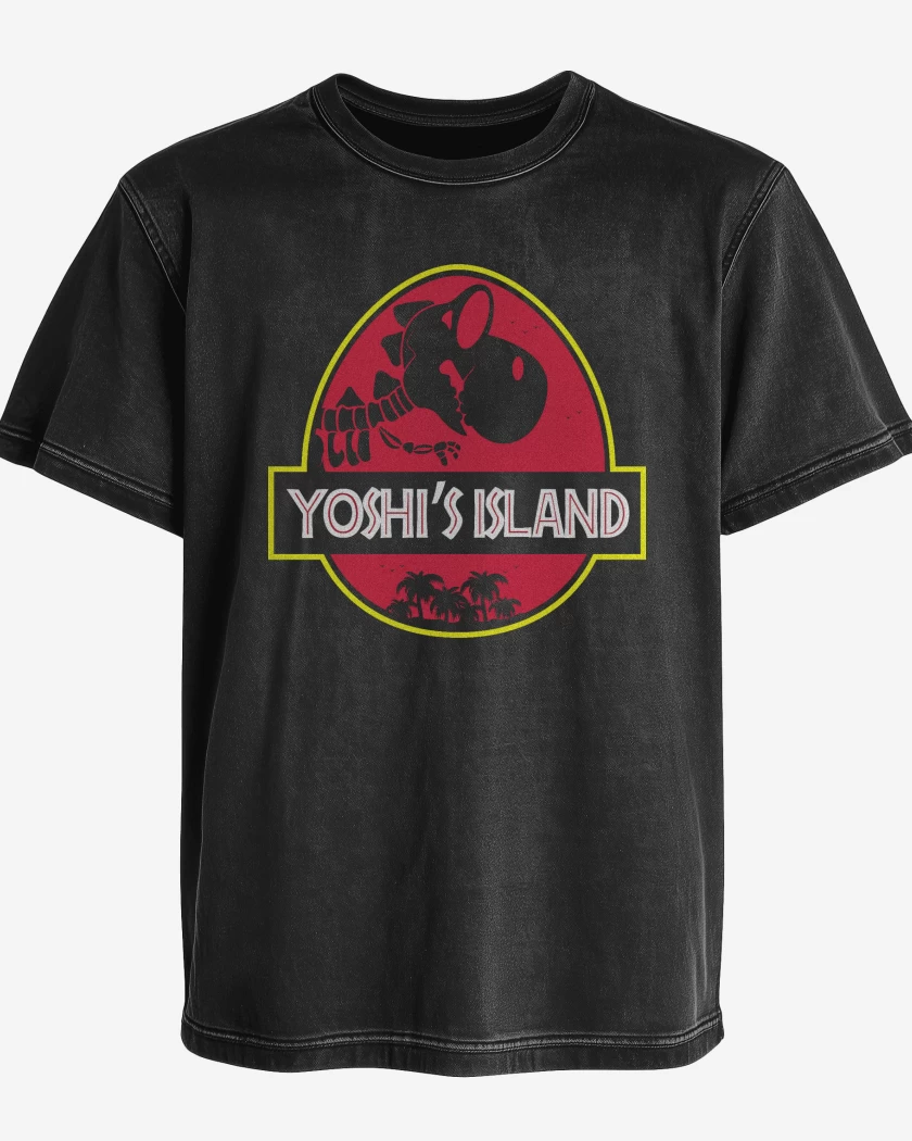 Polera desgastada Negro de Jurassic Yoshi