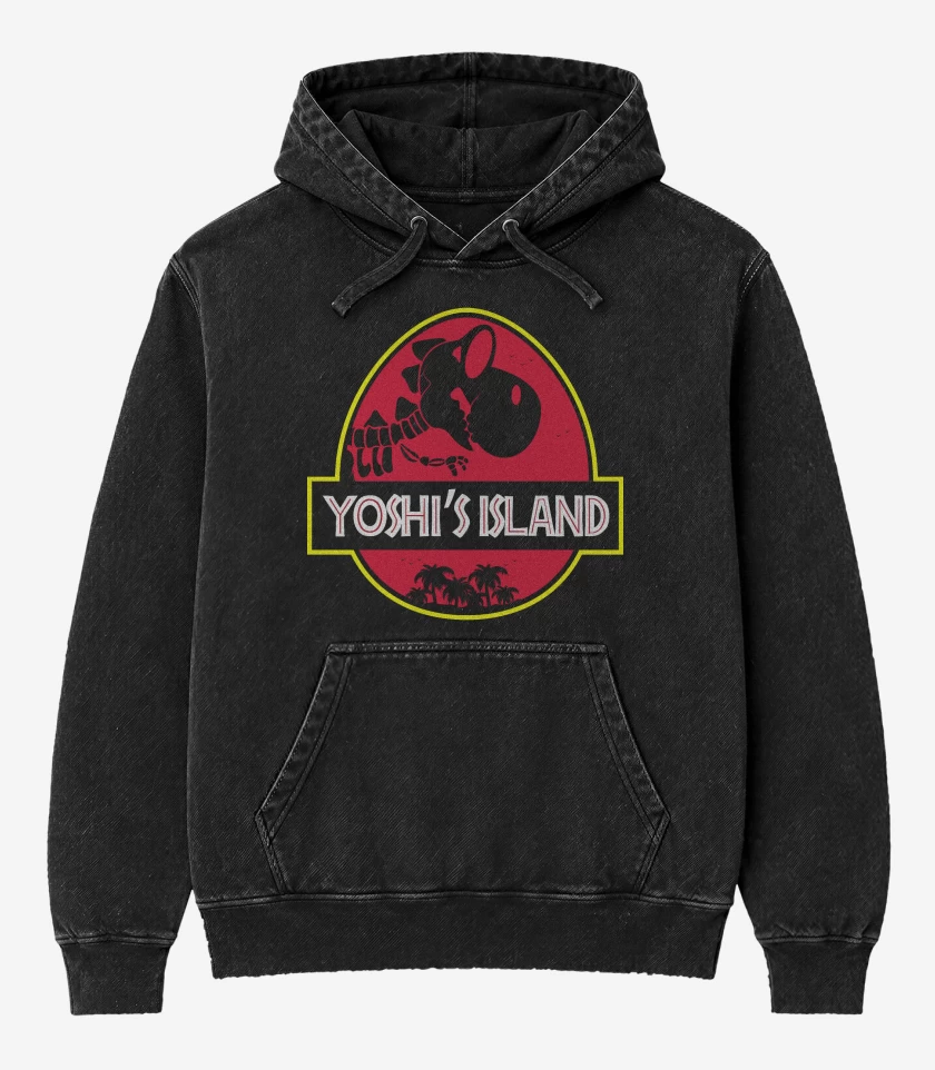 Poleron Canguro Acid Wash Negro de Jurassic Yoshi