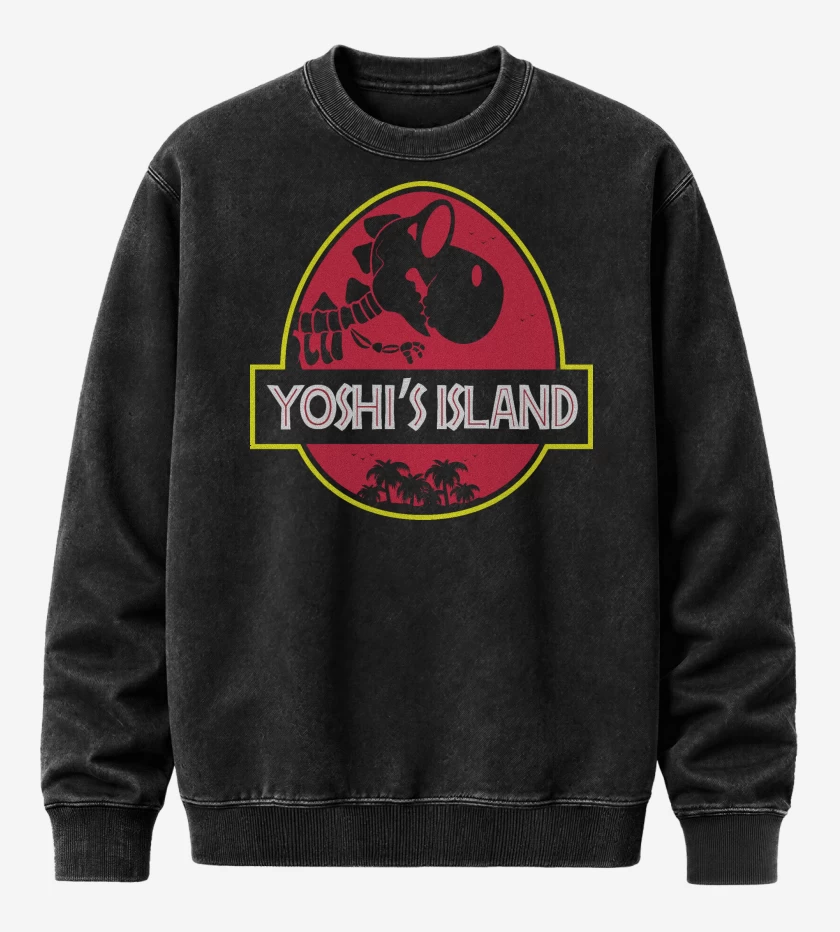 Poleron Polo Acid Wash Negro de Jurassic Yoshi