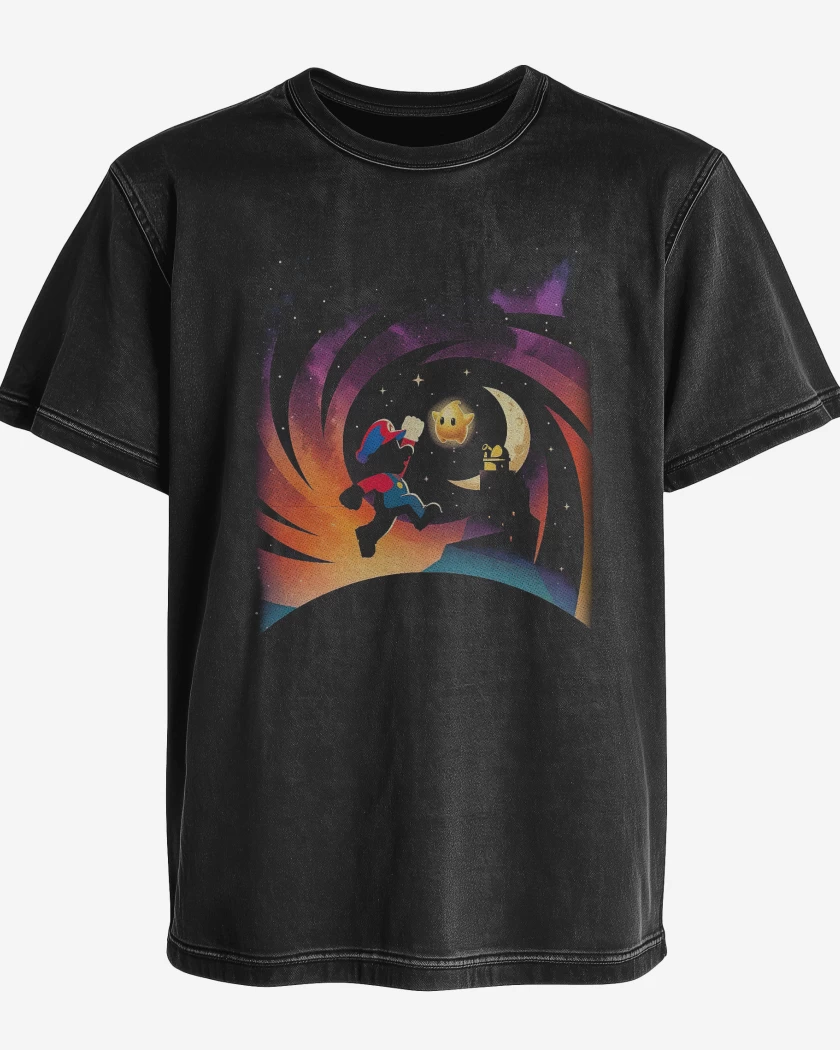 Polera desgastada Negro de Super mario Film