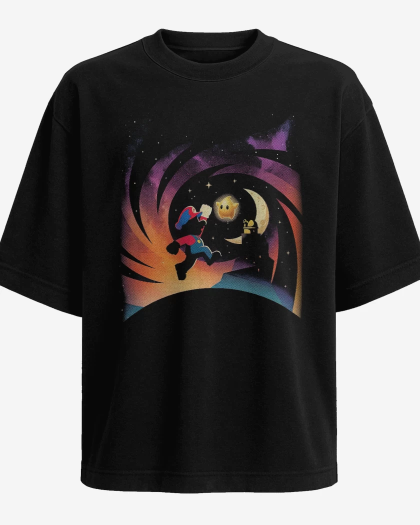 Polera Oversize Negro de Super mario Film