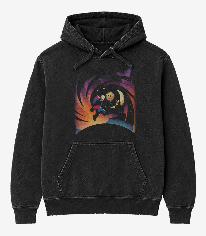Poleron Canguro Acid Wash Negro de Super mario Film