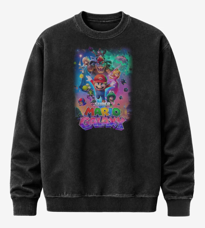Poleron Polo Acid Wash Negro de Super Mario Galaxy movie