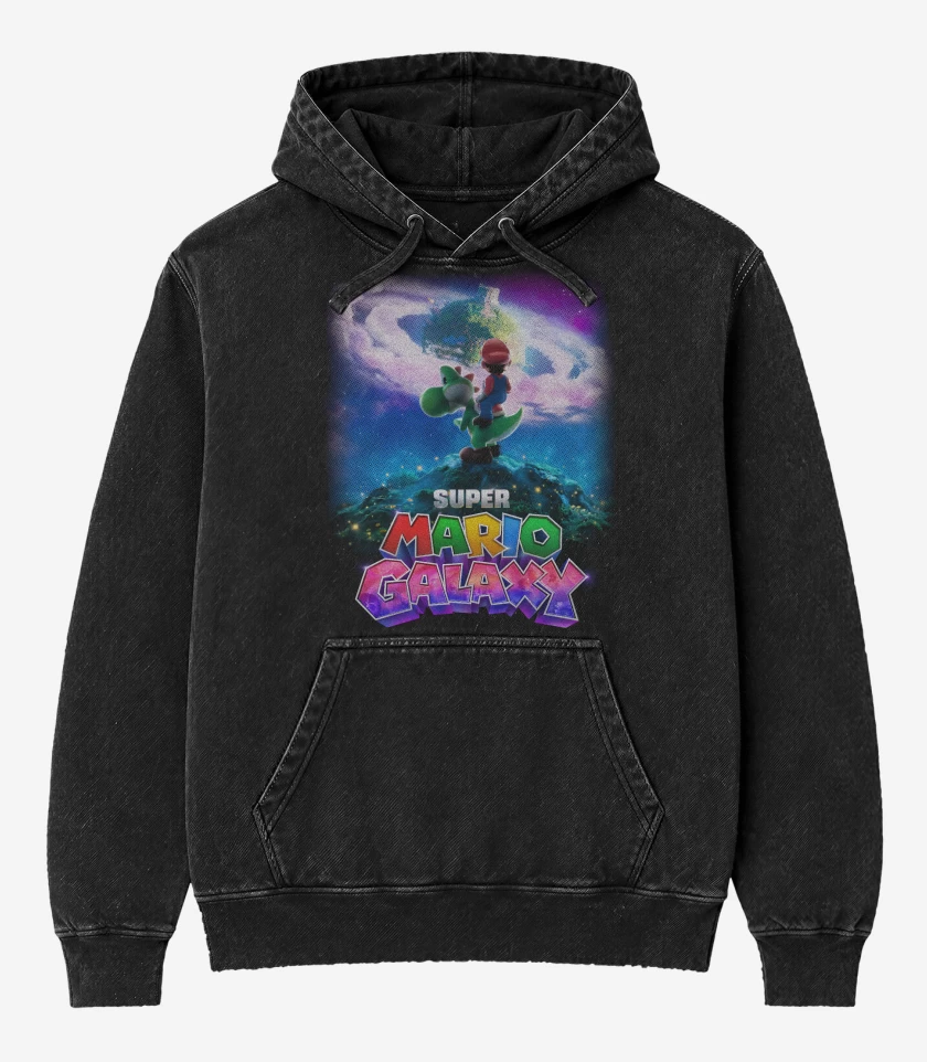 Poleron Canguro Acid Wash Negro de The super mario galaxia