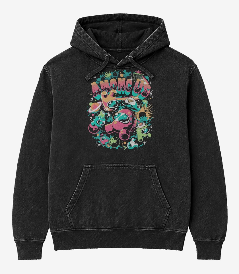 Poleron Canguro Acid Wash Negro de Among Us Space