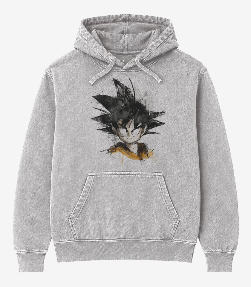 Poleron Canguro Acid Wash Gris Melange de Goku chico
