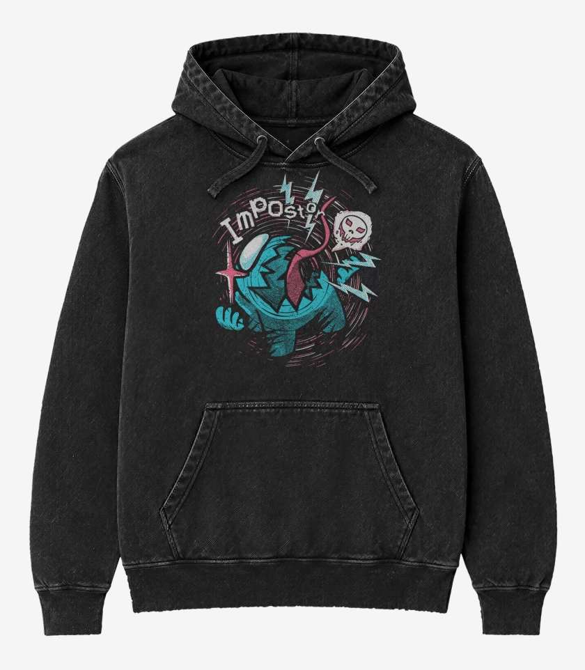 Poleron Canguro Acid Wash Negro de Among Us Impostor