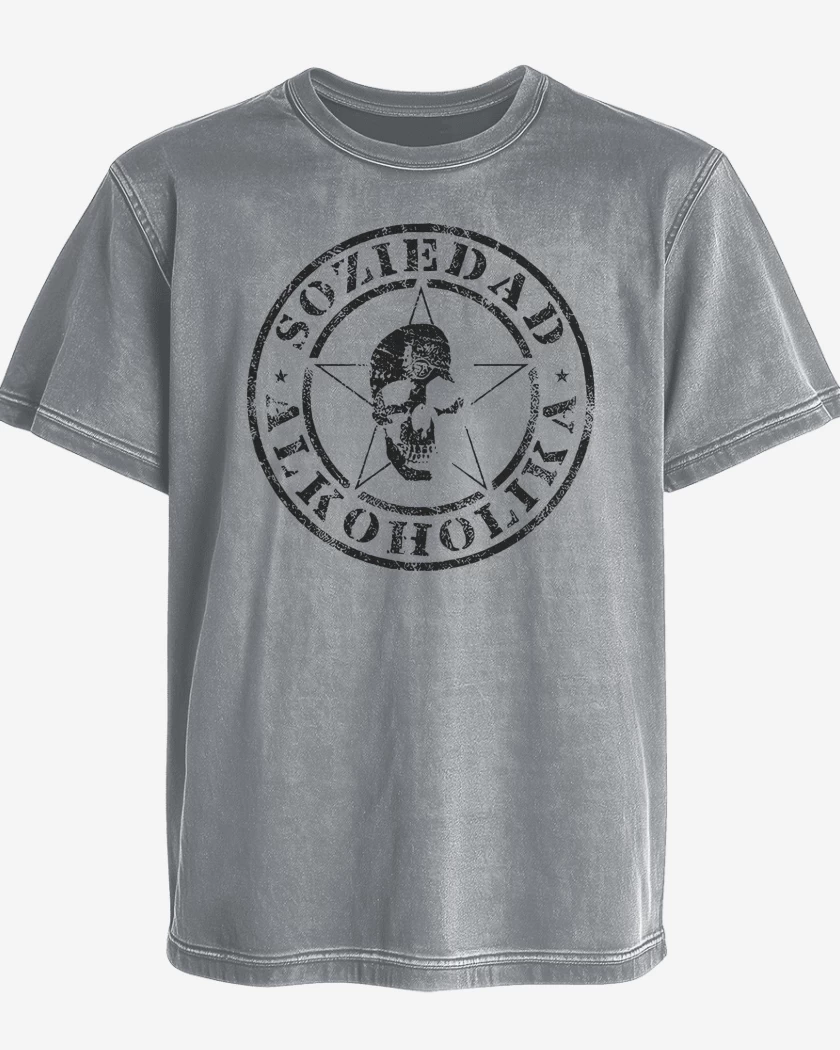Polera desgastada Gris Melange de Soziedad Alkoholika Calavera N