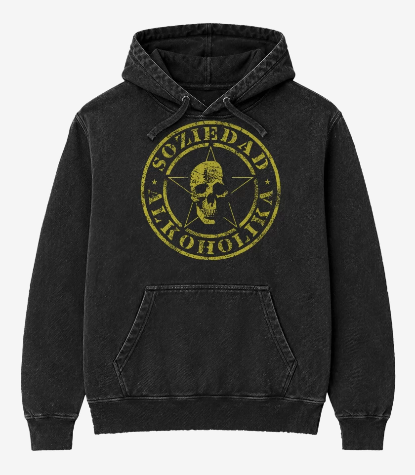 Poleron Canguro Acid Wash Negro de Soziedad Alkoholika Calavera