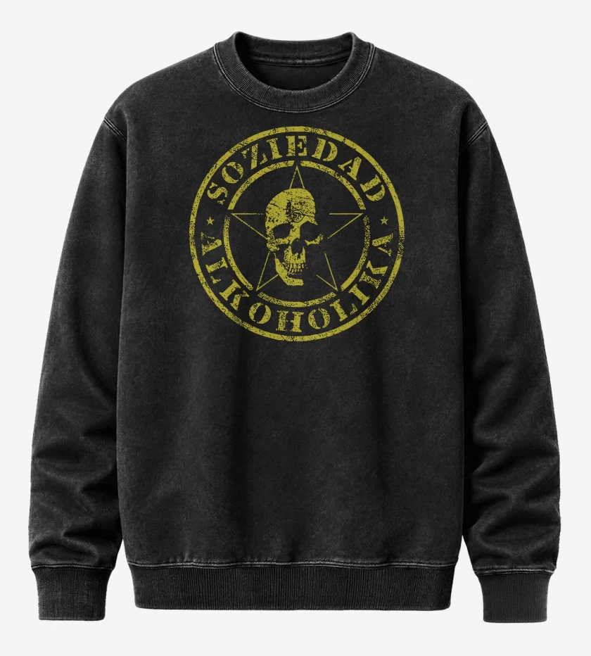 Poleron Polo Acid Wash Negro de Soziedad Alkoholika Calavera
