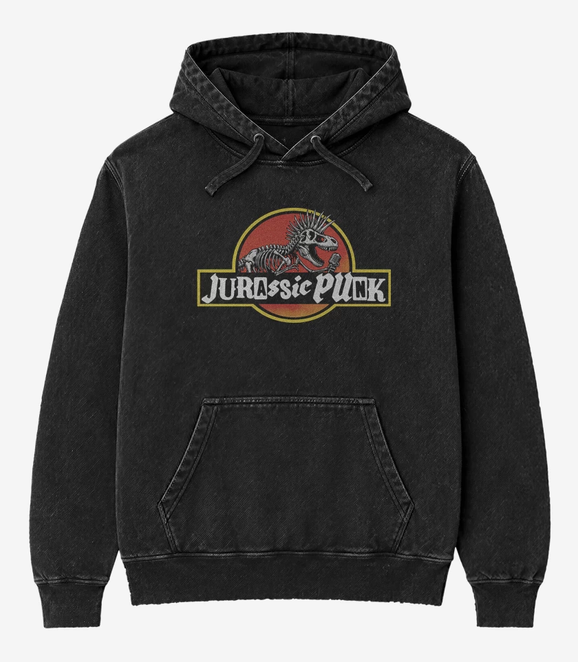 Poleron Canguro Acid Wash Negro de Jurassic Punk II