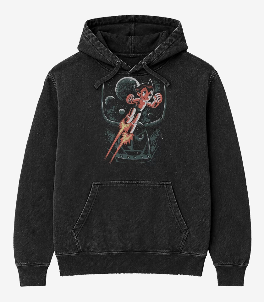 Poleron Canguro Acid Wash Negro de Astroboy Pluto
