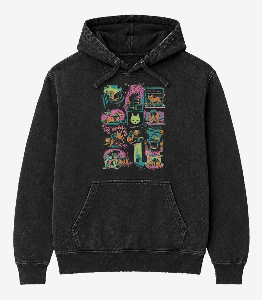 Poleron Canguro Acid Wash Negro de Stray Gatito 