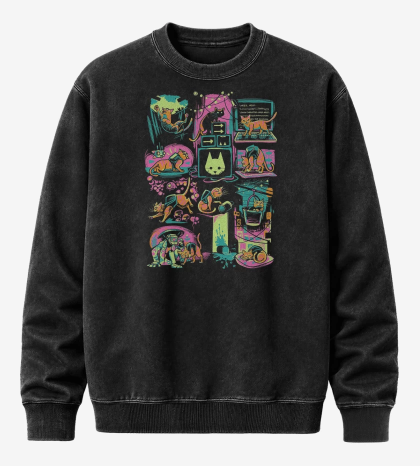 Poleron Polo Acid Wash Negro de Stray Gatito 