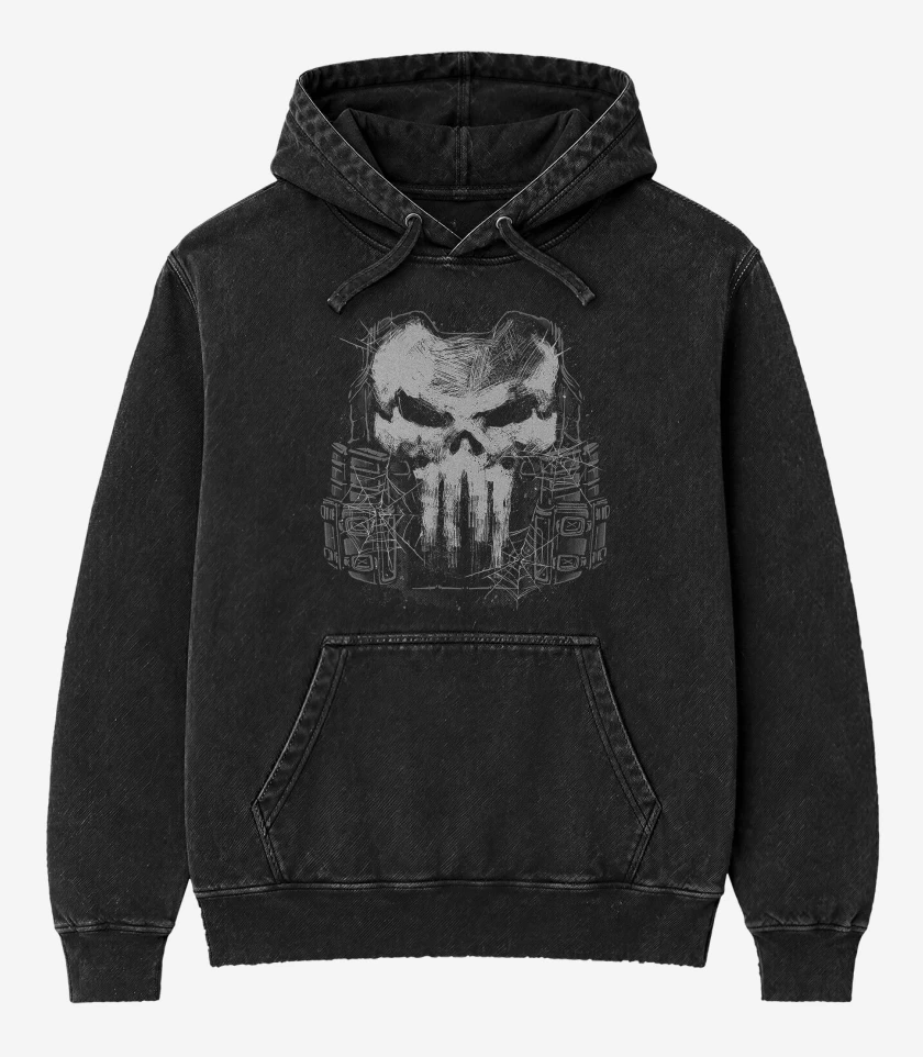 Poleron Canguro Acid Wash Negro de The Punisher