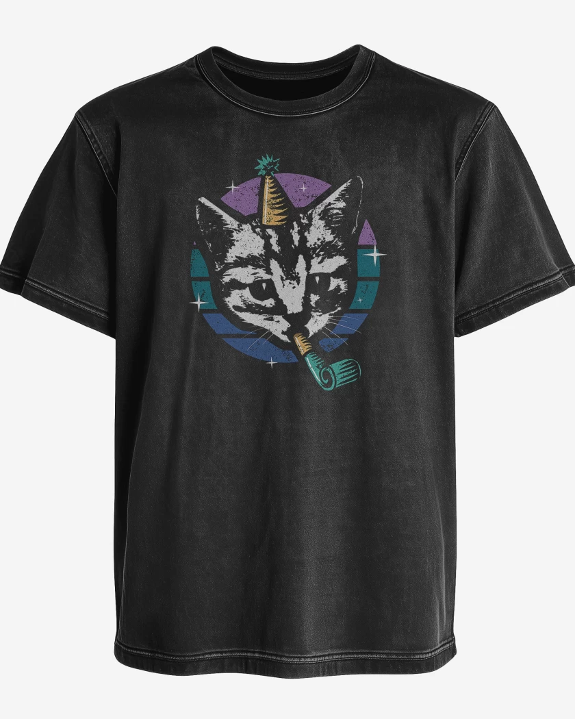 Polera desgastada Negro de Gatito Fiestero