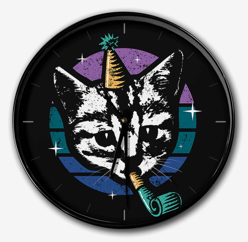 Reloj Negro de Gatito Fiestero