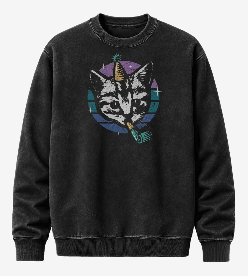 Poleron Polo Acid Wash Negro de Gatito Fiestero