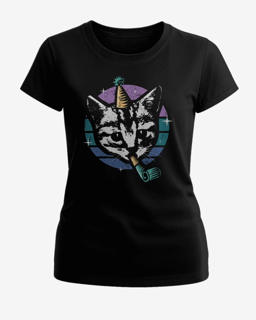 Polera de Mujer Negro de Gatito Fiestero